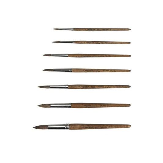 Natural cow hair round watercolor brushes in graduated sizes for detail work and painting techniques