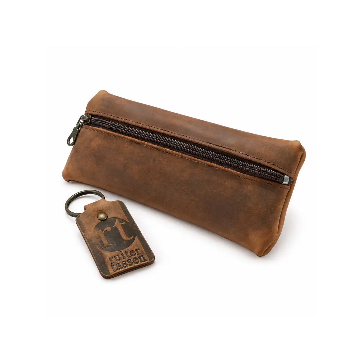 Ruitertassen Ranger leather pencil case with matching stamped leather key fob