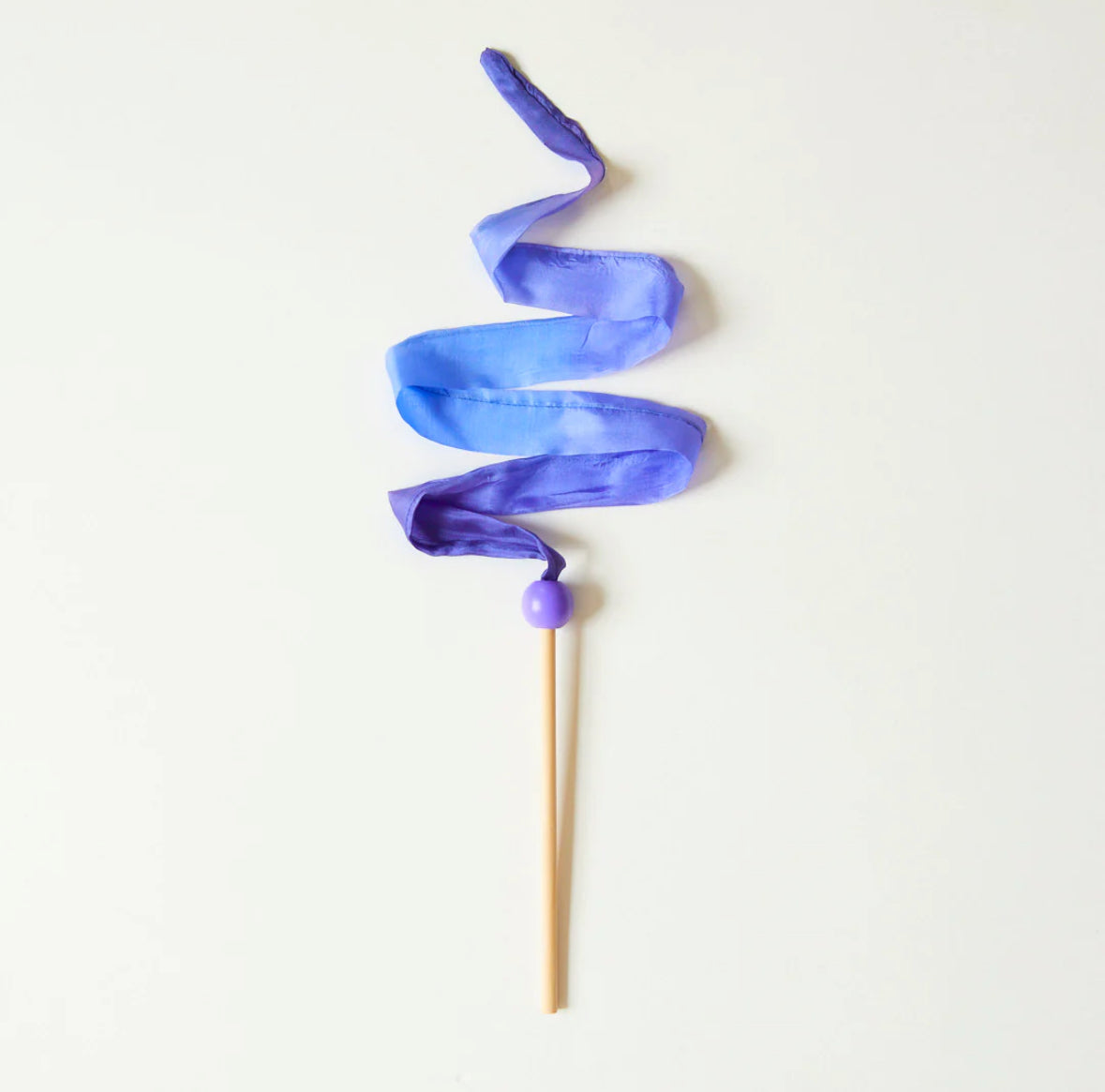 Sarah’s Silks Mini Butterfly Streamer Wand with birch wood handle and purple mulberry silk streamer.