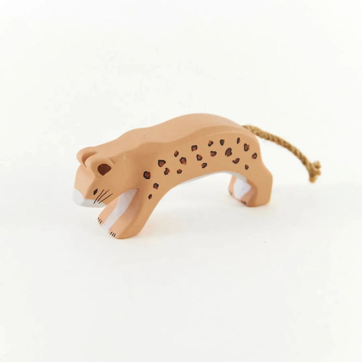 Sarah’s Silks hand-painted wooden cheetah toy on a light background