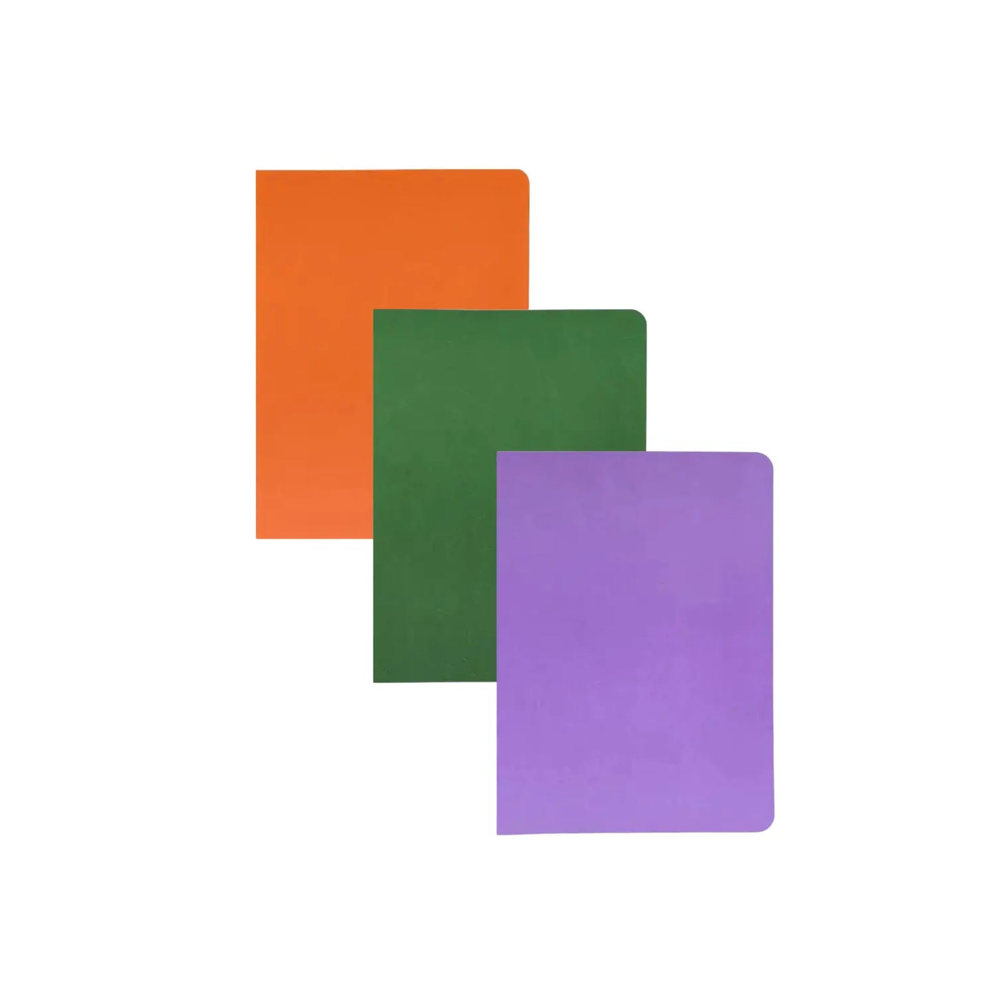 Large main lesson books in secondary colors orange, green, purple