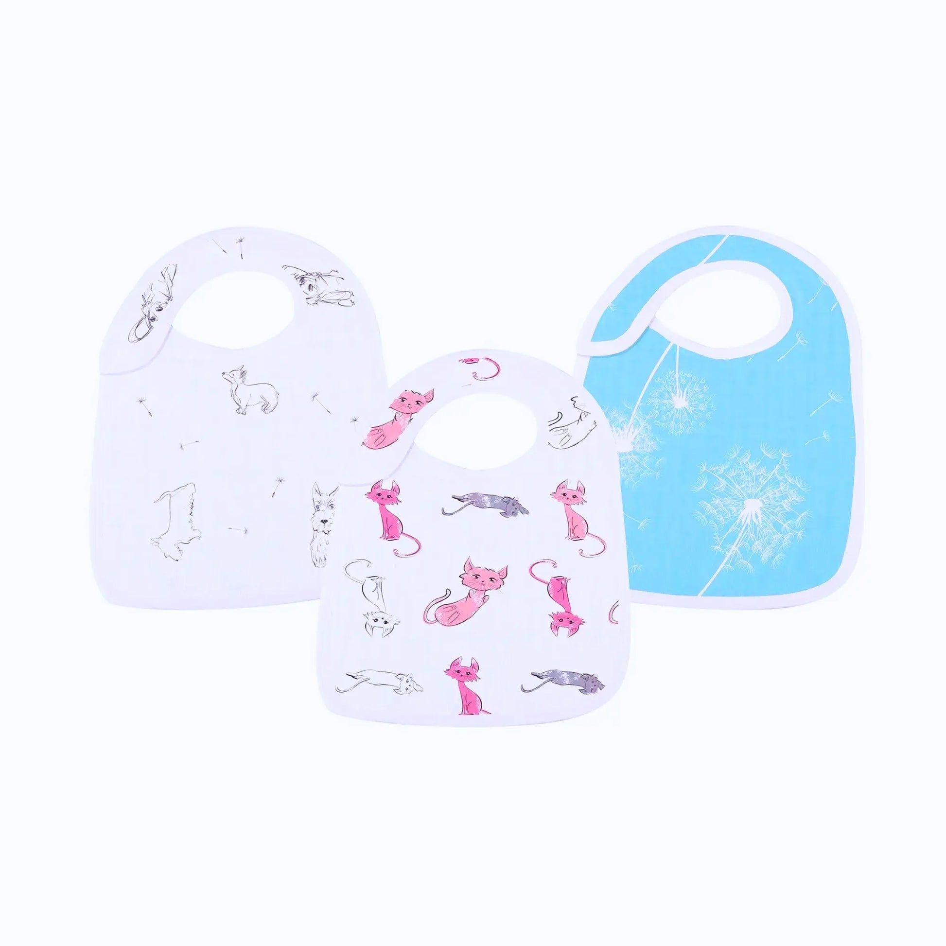 Kitten, Puppy & Dandelion Bamboo Snap Bib Set | Alder & Alouette