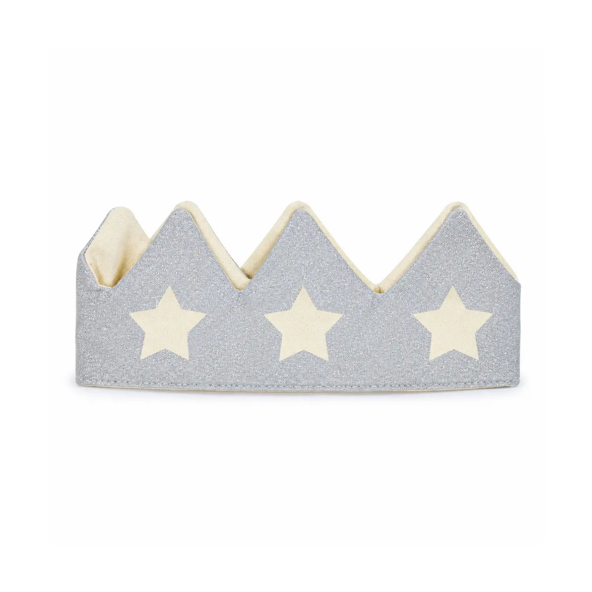 Silver cotton canvas star dress-up crown with cream stars