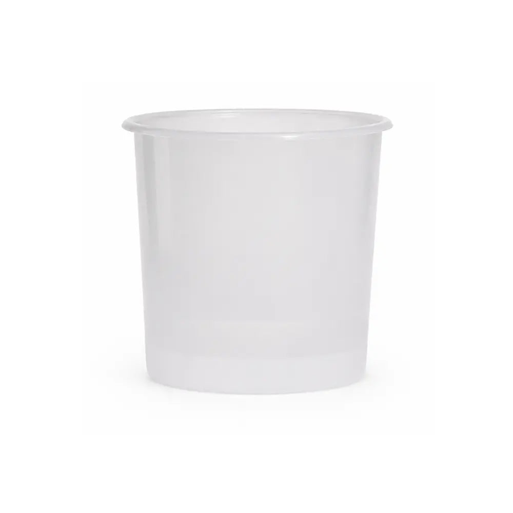 Single translucent white plastic watercolor water pot with broad base and tall sides for rinsing long-handled paint brushes