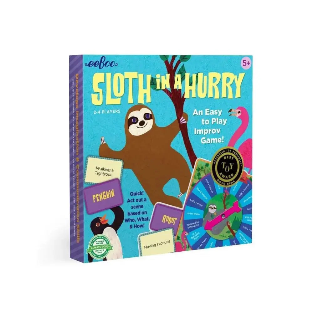 Sloth in a Hurry improv game box for children ages 5 and up.