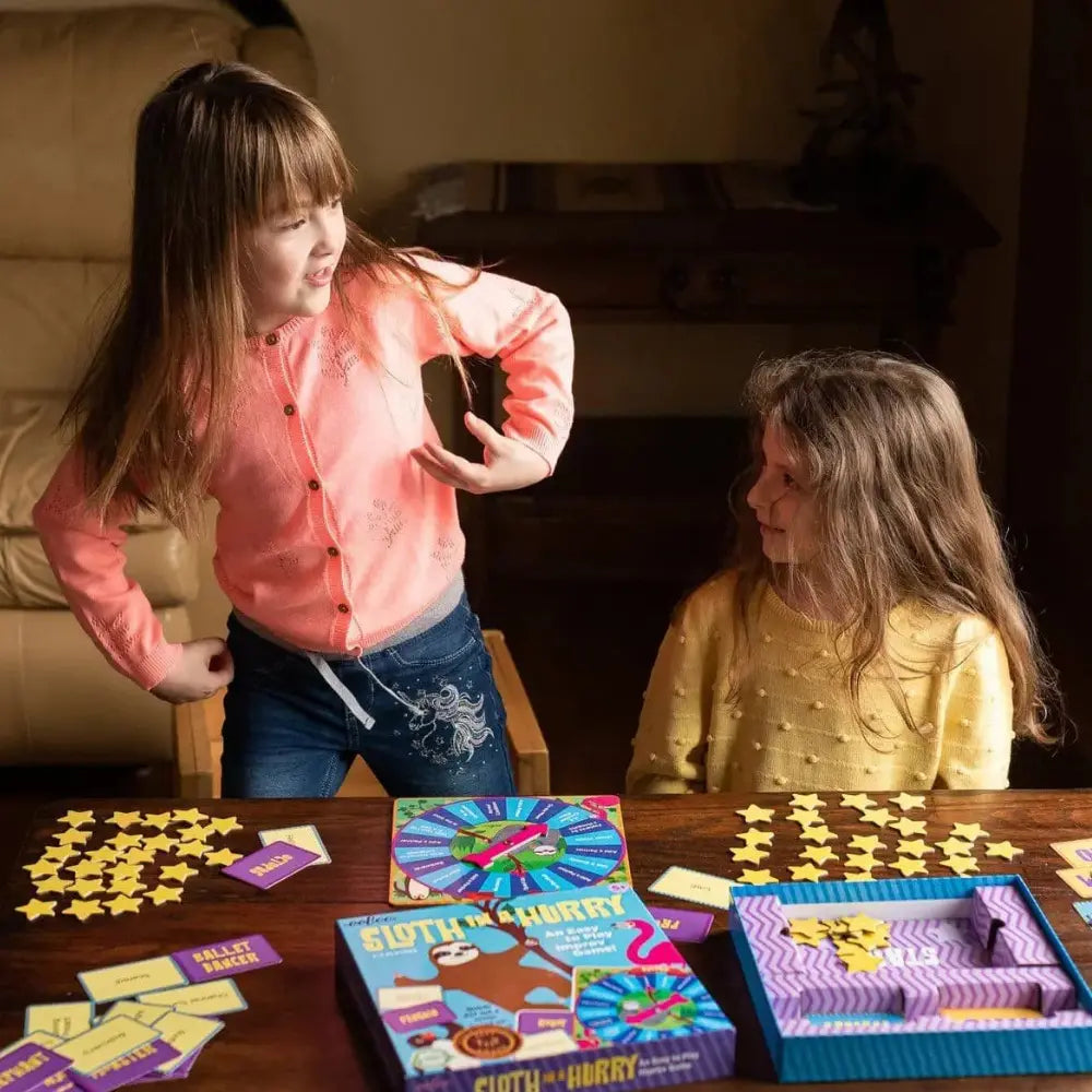 Children using movement and expression while playing the Sloth in a Hurry improv game.