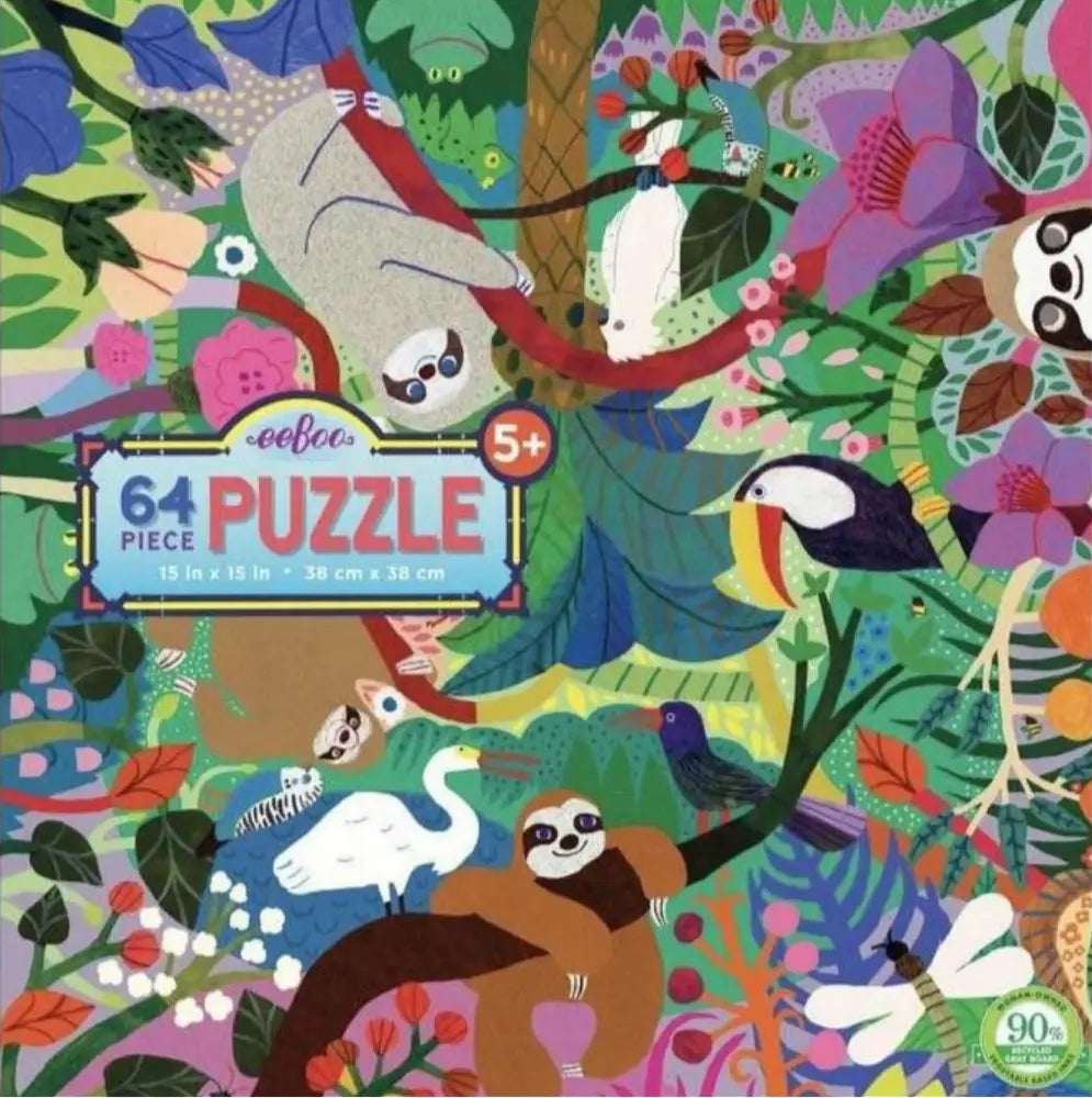 Close up of Sloths at Play puzzle showing jungle animals and detail