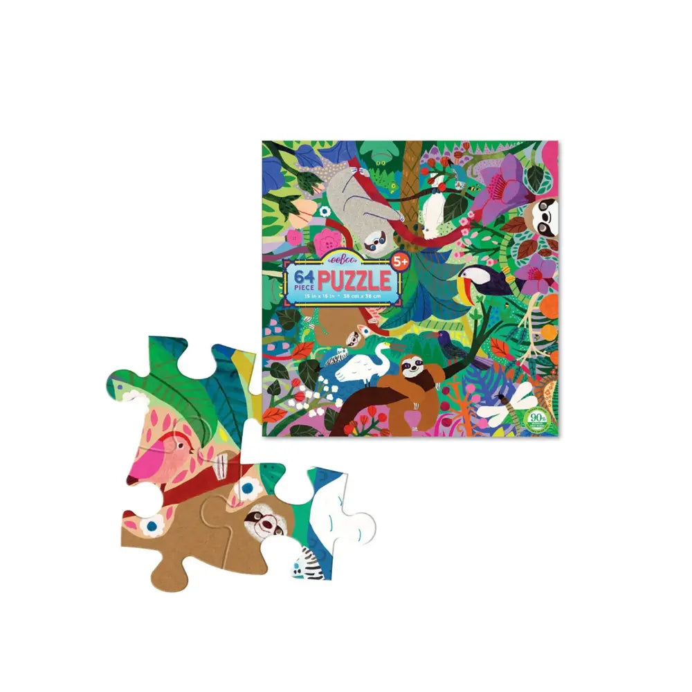 Sloths at Play puzzle pieces displayed next to box for size reference