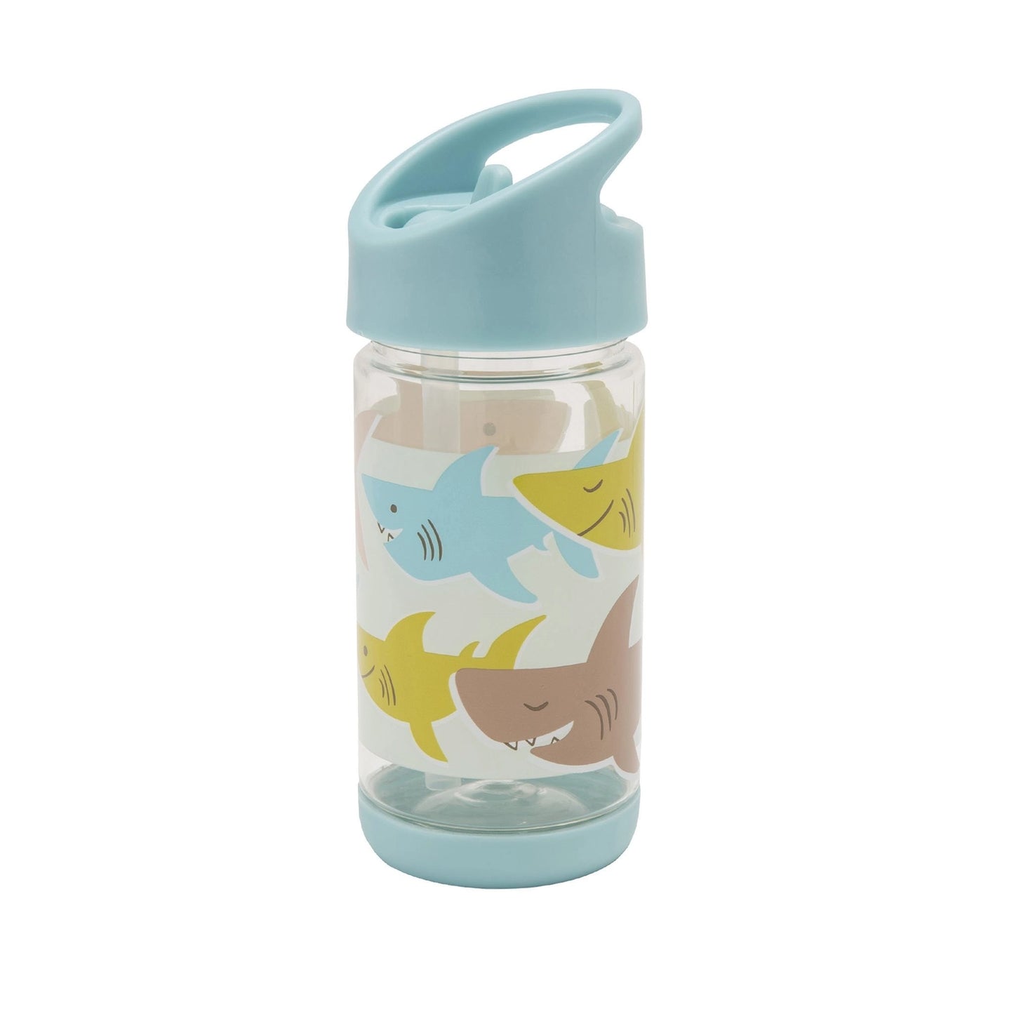 Smiley shark flip-and-sip drink bottle with straw lid for kids