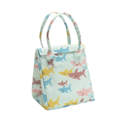 Smiley shark insulated kids lunch bag with pastel ocean print