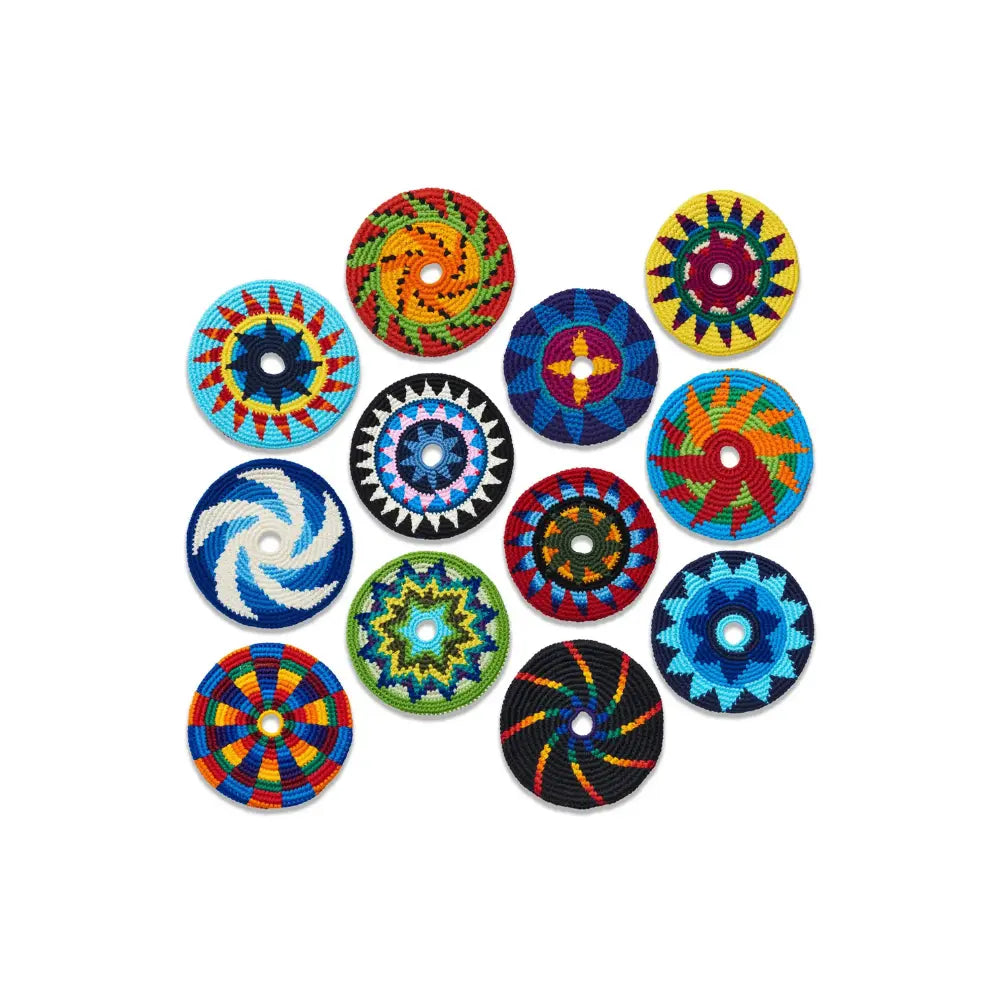 Set of colorful circular patterns on a white background