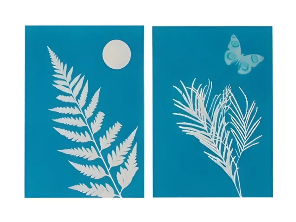Sun print leaf and botanical silhouettes made with solar print paper