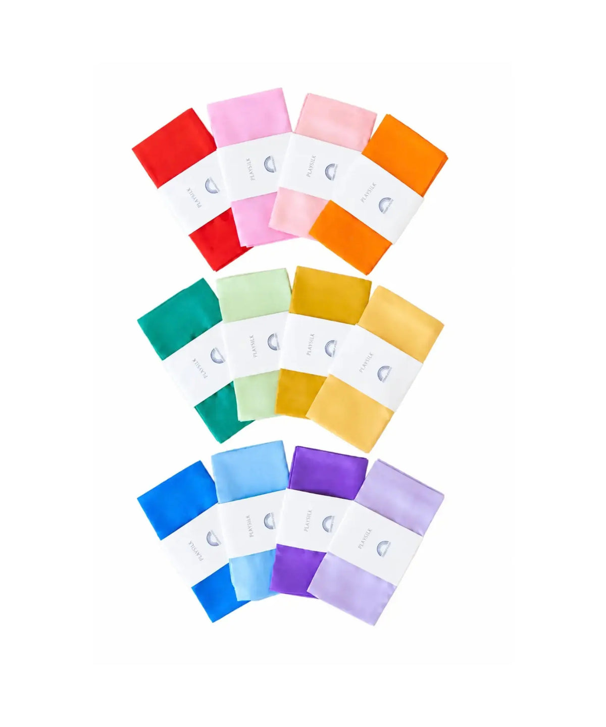 Sarah's Silks Solid Color Playsilks in Multiple Colors on a White Background