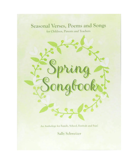 Spring Songbook cover with green leaves and text on a light green background