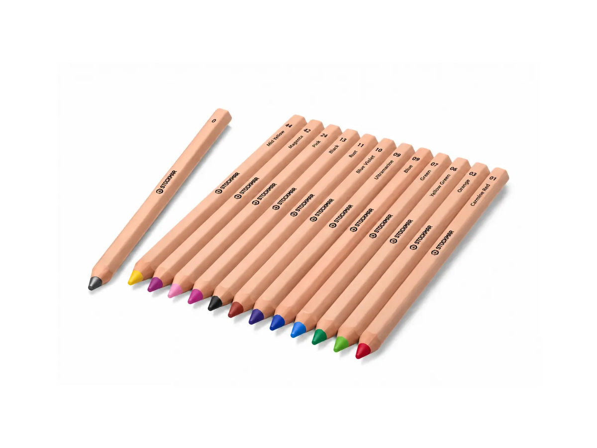 Stockmar colored pencils in 12-count with triangular and hexagonal barrel options