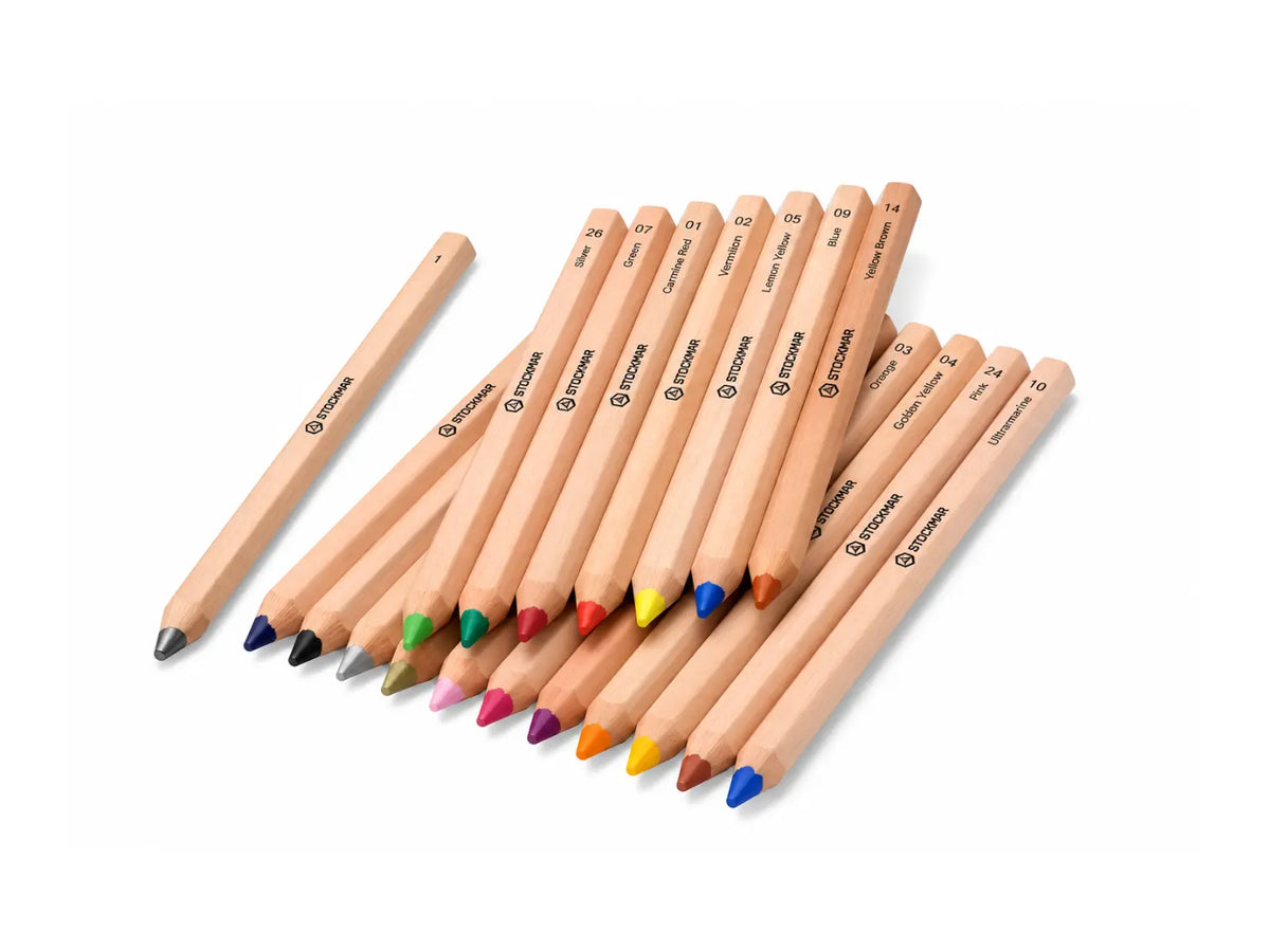 Stockmar colored pencils in 18-count with triangular and hexagonal barrel 
