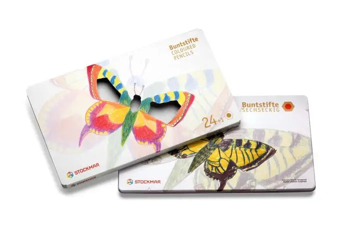 24 count Stockmar colored pencils with butterfly on the front of the tin