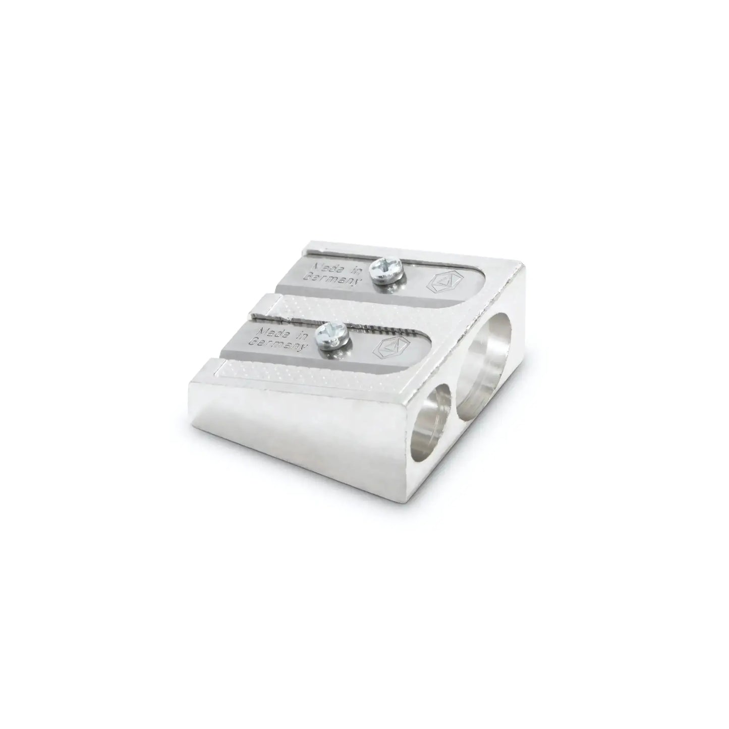 metal dual pencil sharpener stockmar regular and jumbo pencil holes side view