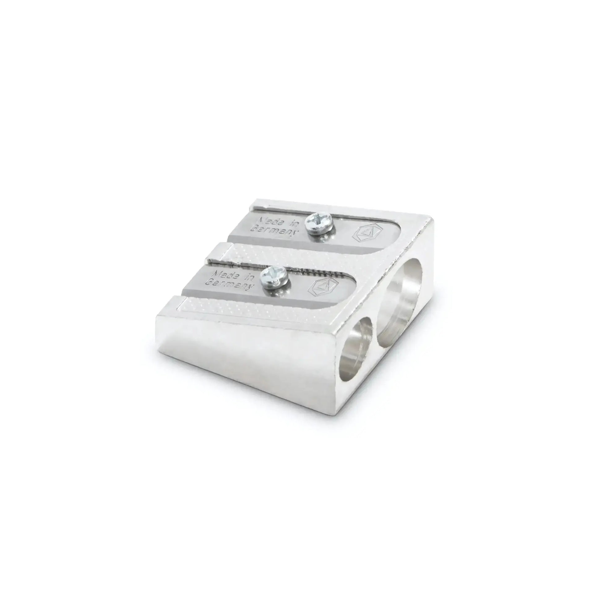 metal dual pencil sharpener stockmar regular and jumbo pencil holes side view