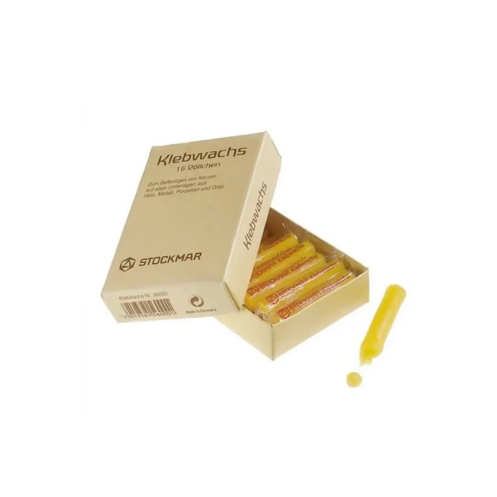Box of Stockmar Klebwachs with a single stick on a white background