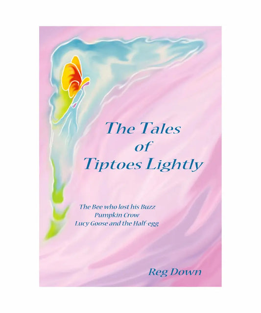 Book cover of 'The Tales of Tiptoes Lightly' with a colorful abstract design on a pink background.