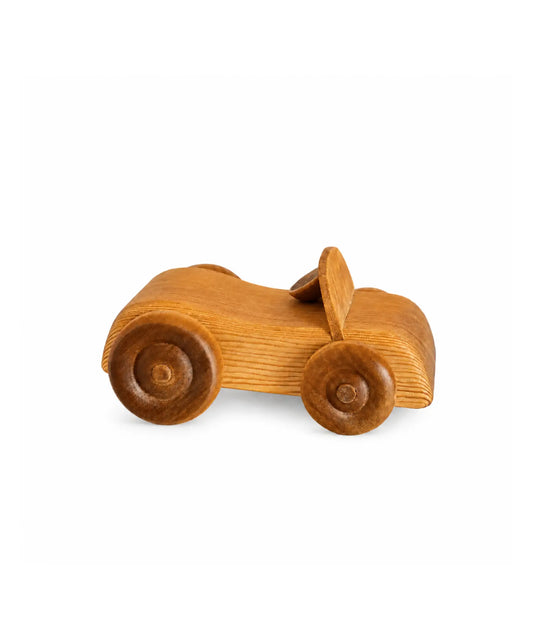 Wooden toy car on a white background