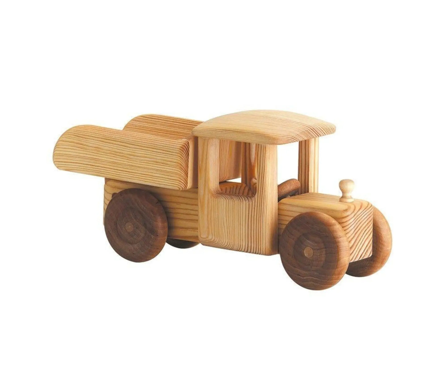 Wooden toy truck on a white background