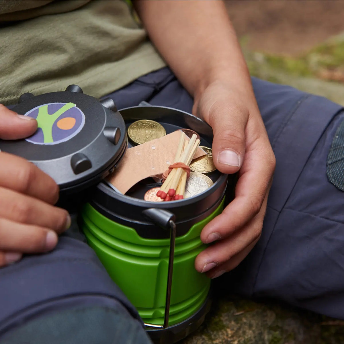 Built-in storage compartment inside the Terra Kids Camping Lantern for small camping essentials