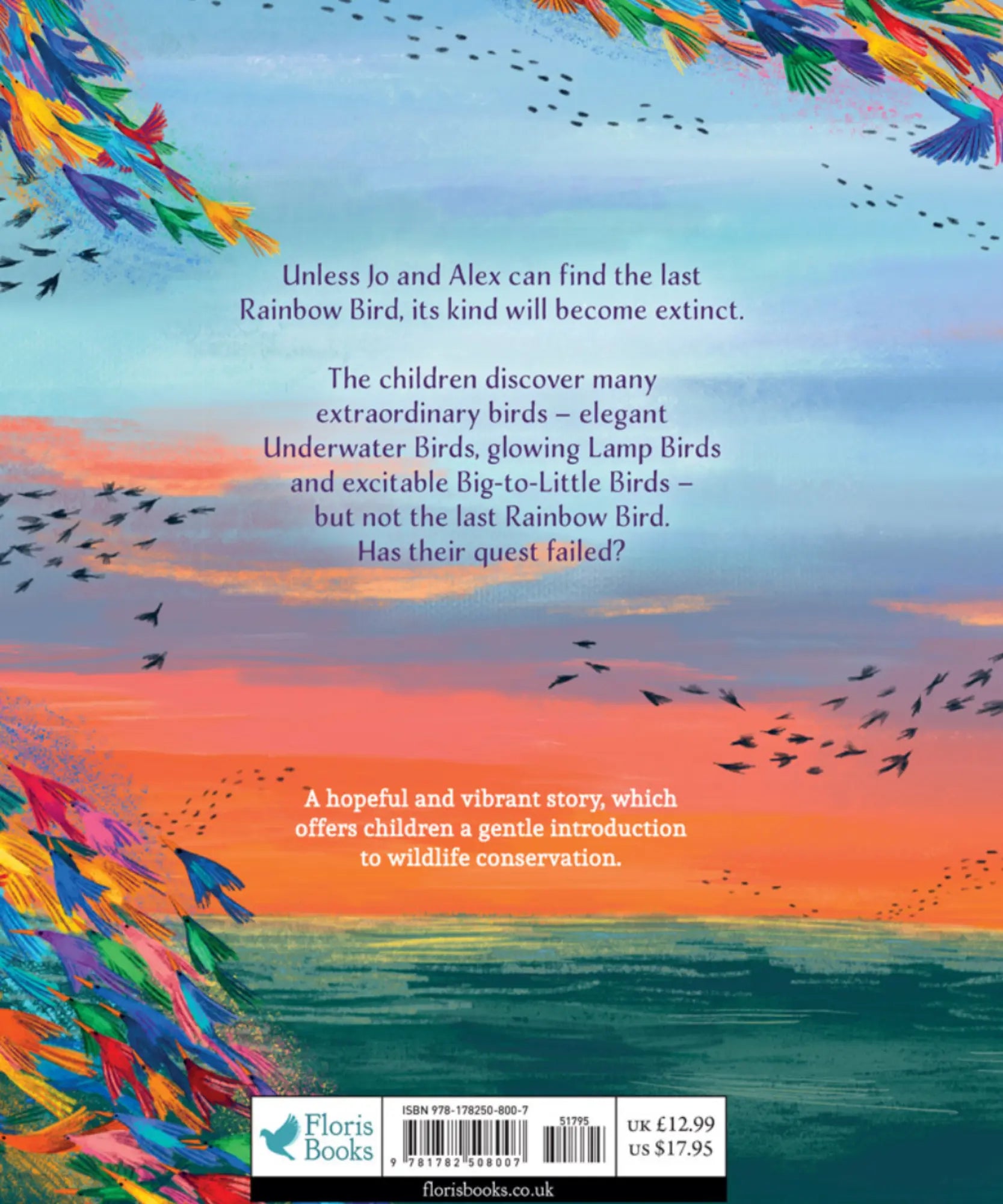 Book cover with colorful birds and a scenic background, featuring text about wildlife conservation.
