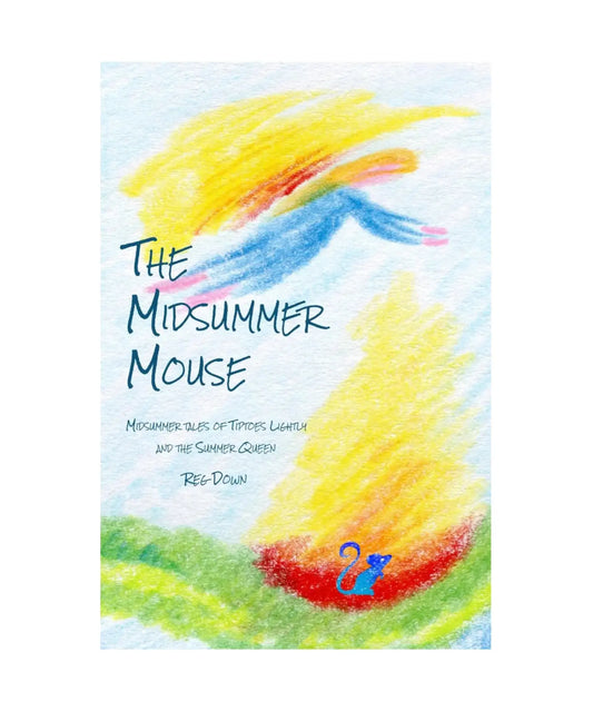 Book cover of 'The Midsummer Mouse' with colorful abstract design and mouse illustration.