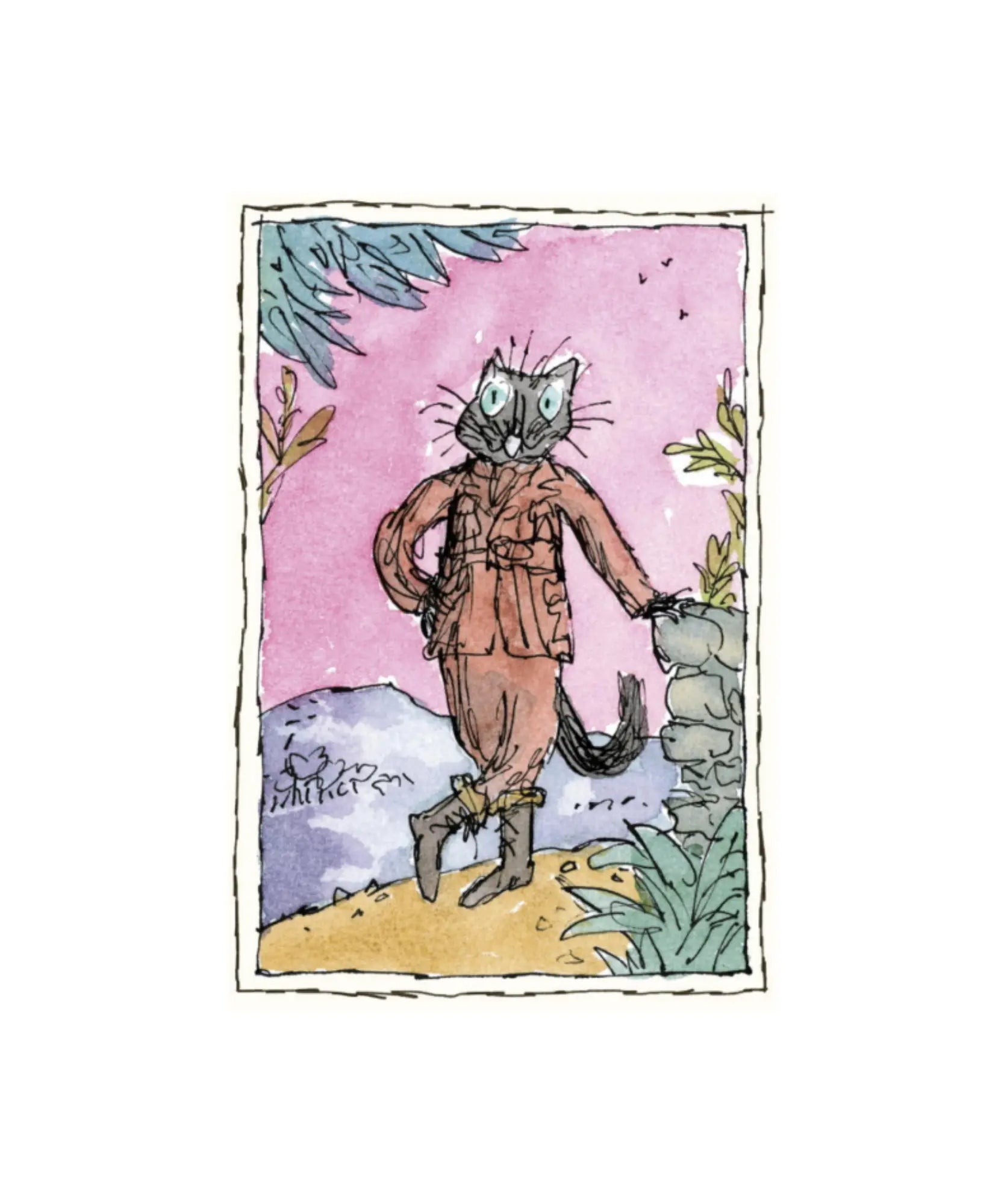 Quentin Blake illustration of Miss Kitty in boots from The Tale of Kitty-in-Boots