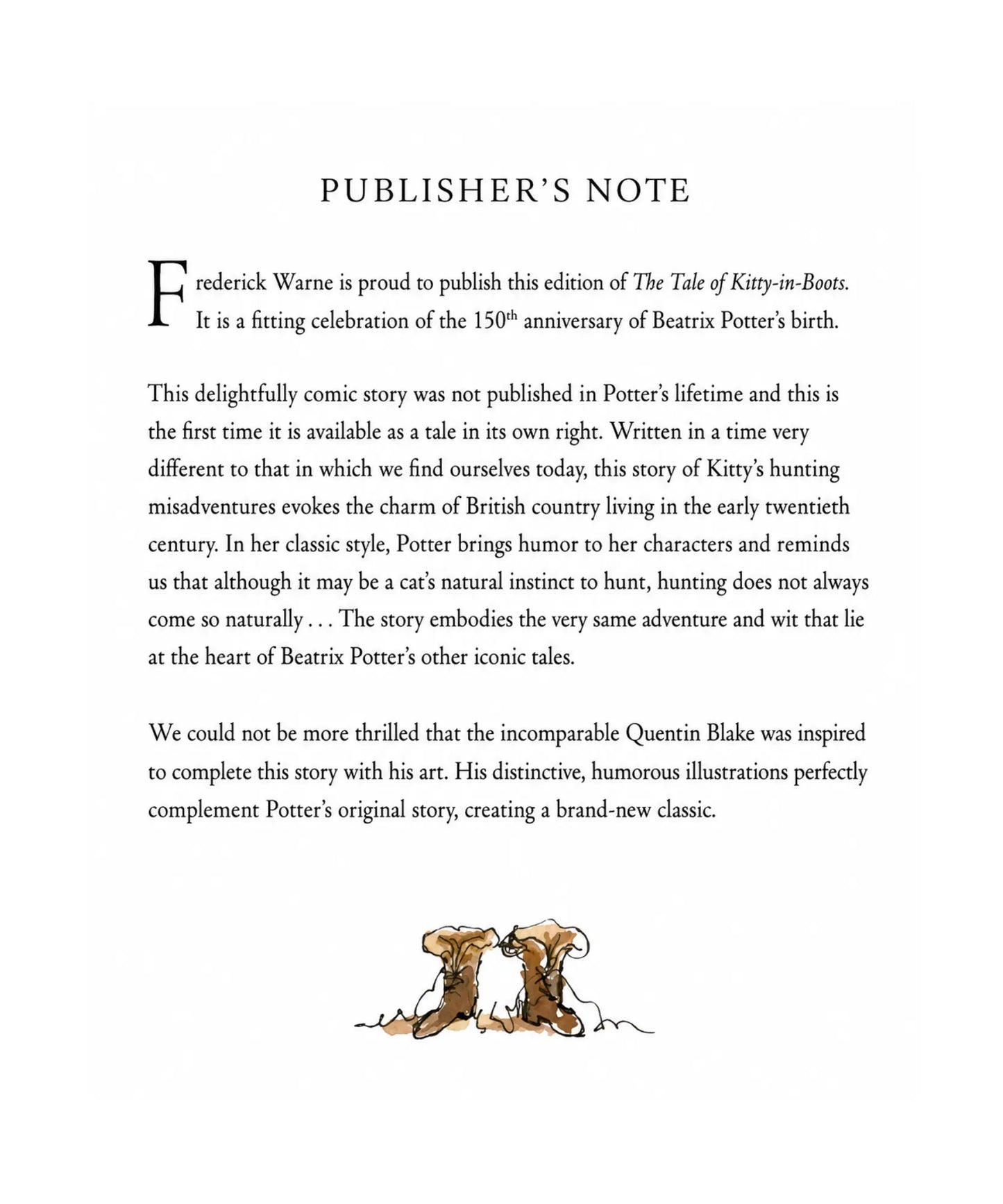Publisher’s note page from The Tale of Kitty-in-Boots by Beatrix Potter