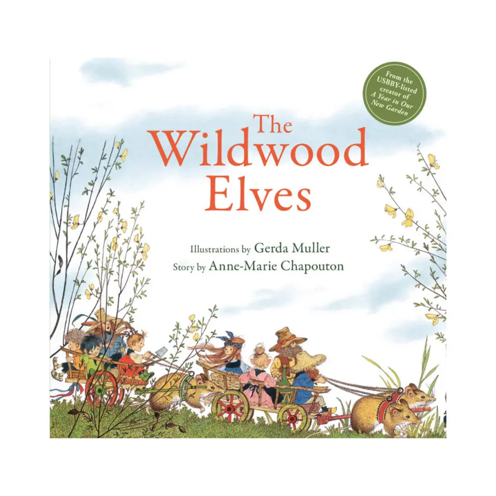 Book cover of 'The Wildwood Elves' with illustrations of elves and a mouse.