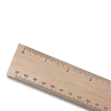 Wooden ruler with measurement markings on a white background