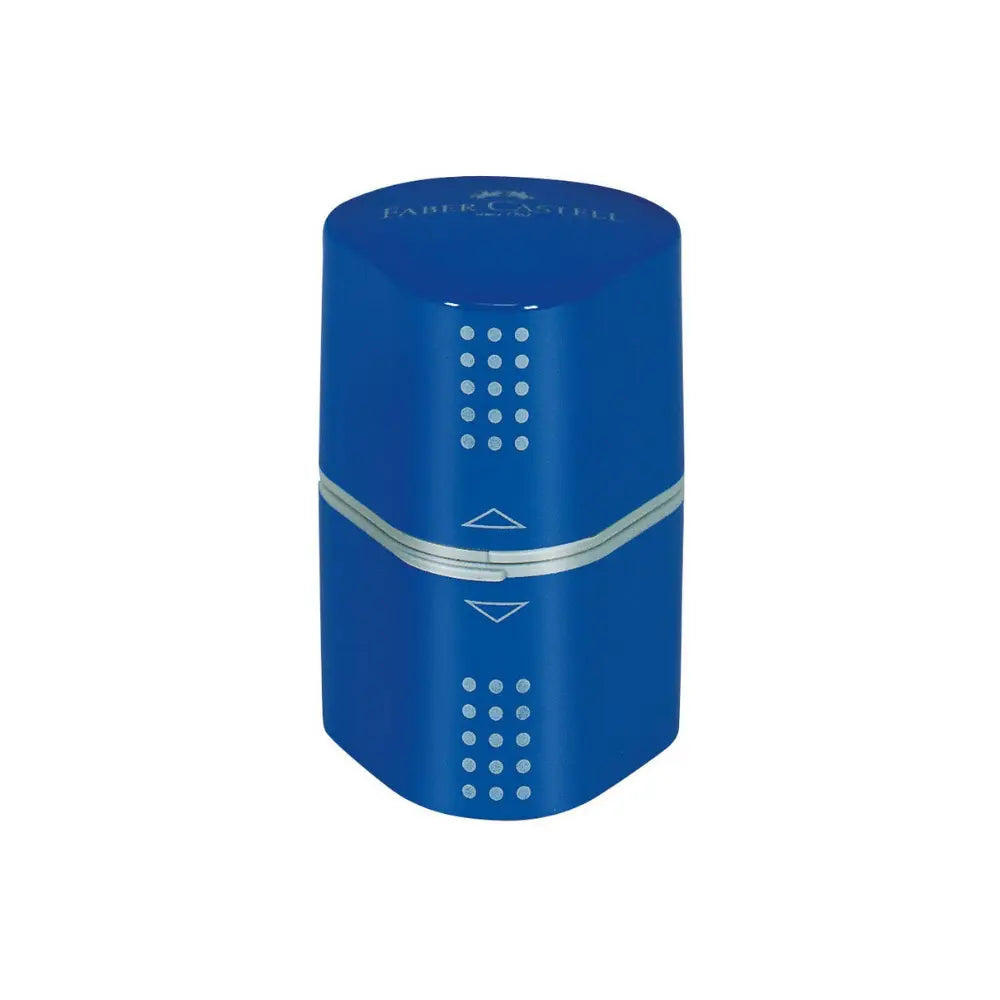 Blue three-hole pencil sharpener for standard pencils, thick pencils, graphite pencils, and colored pencils