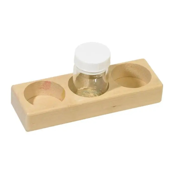 A three jar wooden paint jar holder for watercolor painting