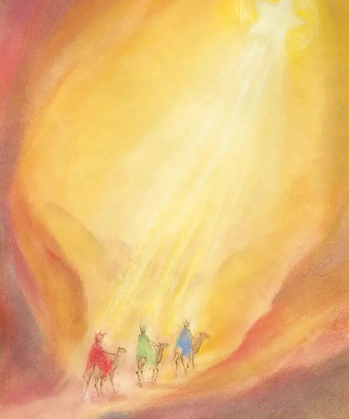 The Three Kings postcard by Marjan van Zeyl showing three kings riding on camels