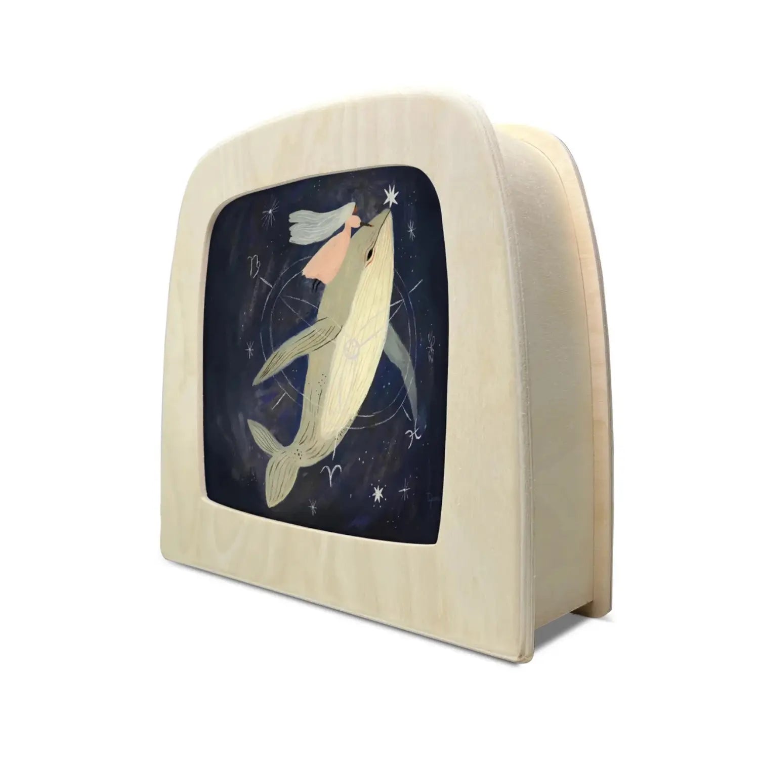 Toverlux Whale Silhouette by Tijana Draws displayed in a wooden Toverlux Lamp