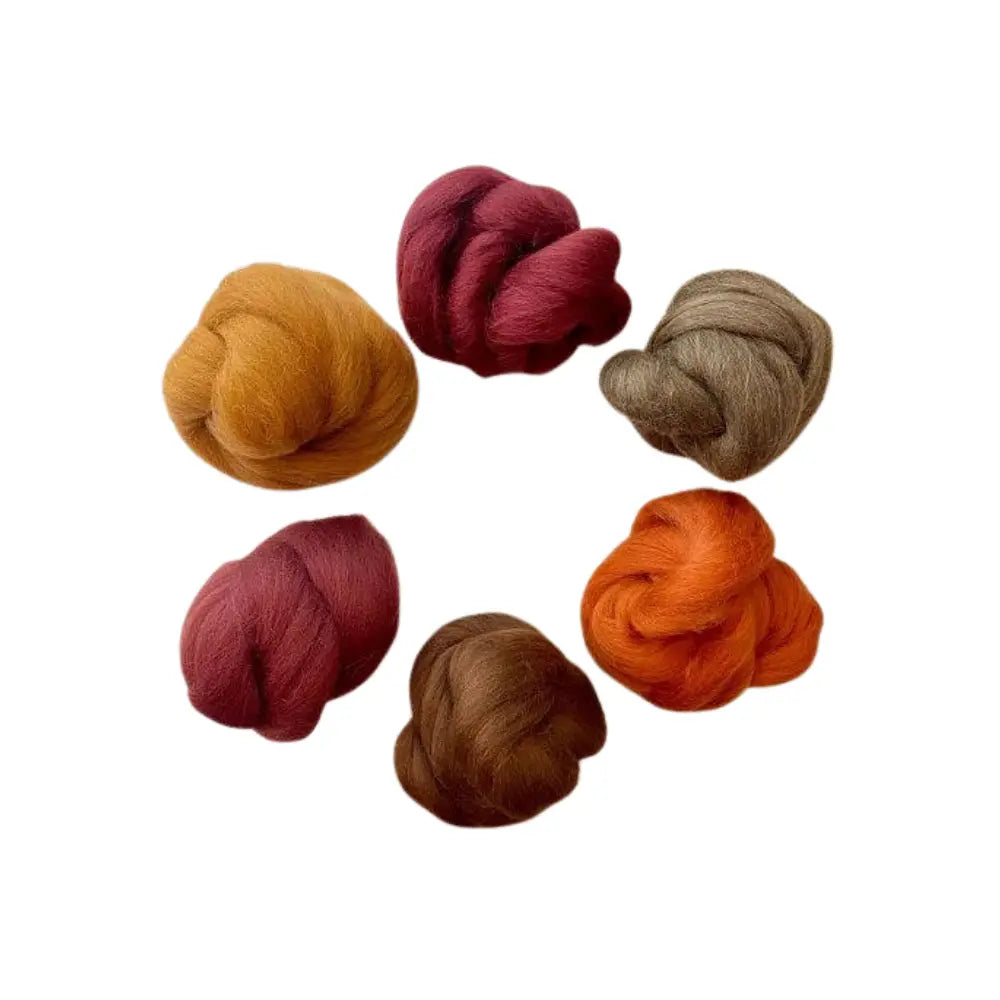 Set of six Toasted Terra Cotta Wool Top Bundle for Spinning on white
