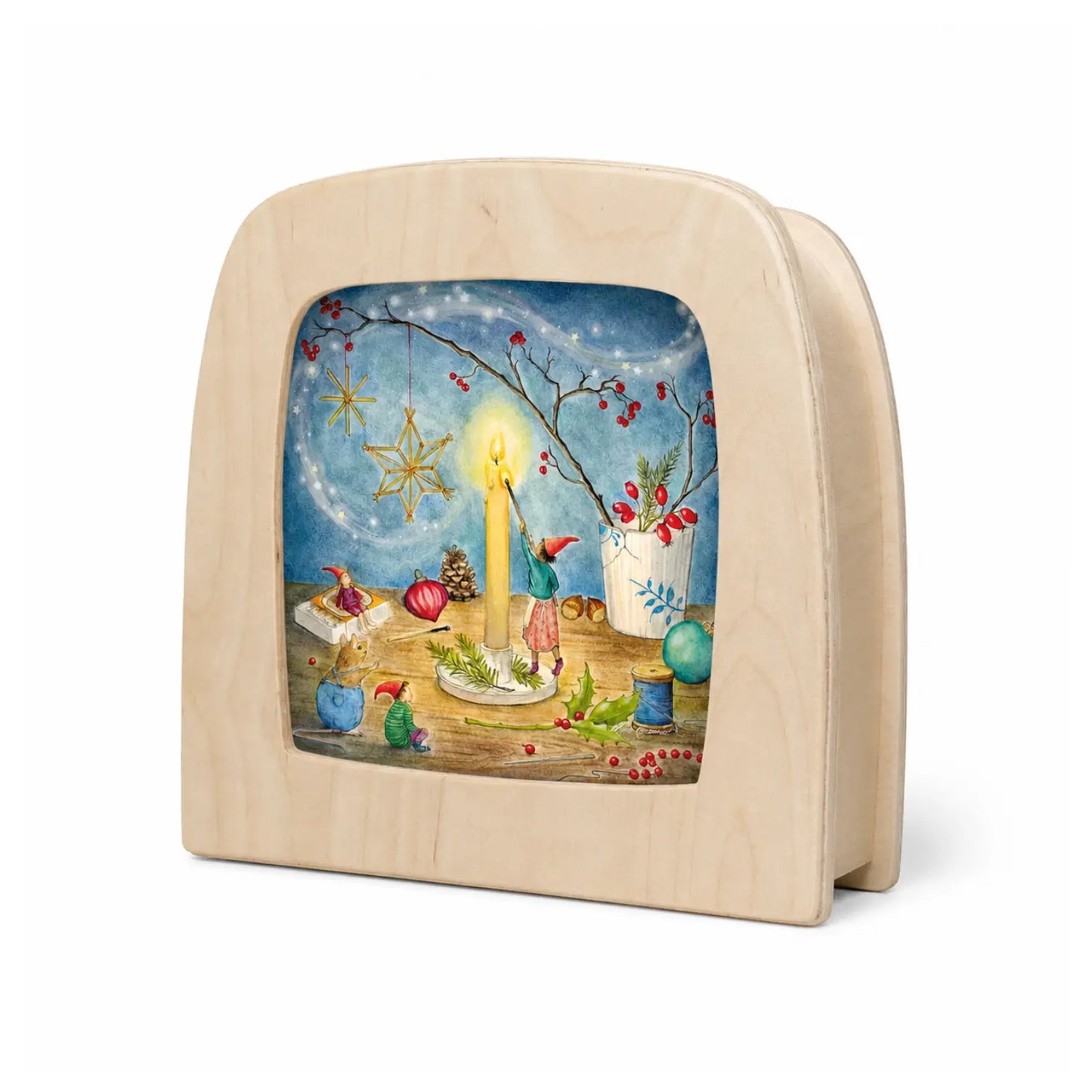 Angled view of Toverlux Preparing for Christmas Silhouette by Mhairi Hellbrandt in the Magic Lamp