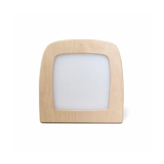 Toverlux Lamp front view with plain frosted panel and natural wood frame