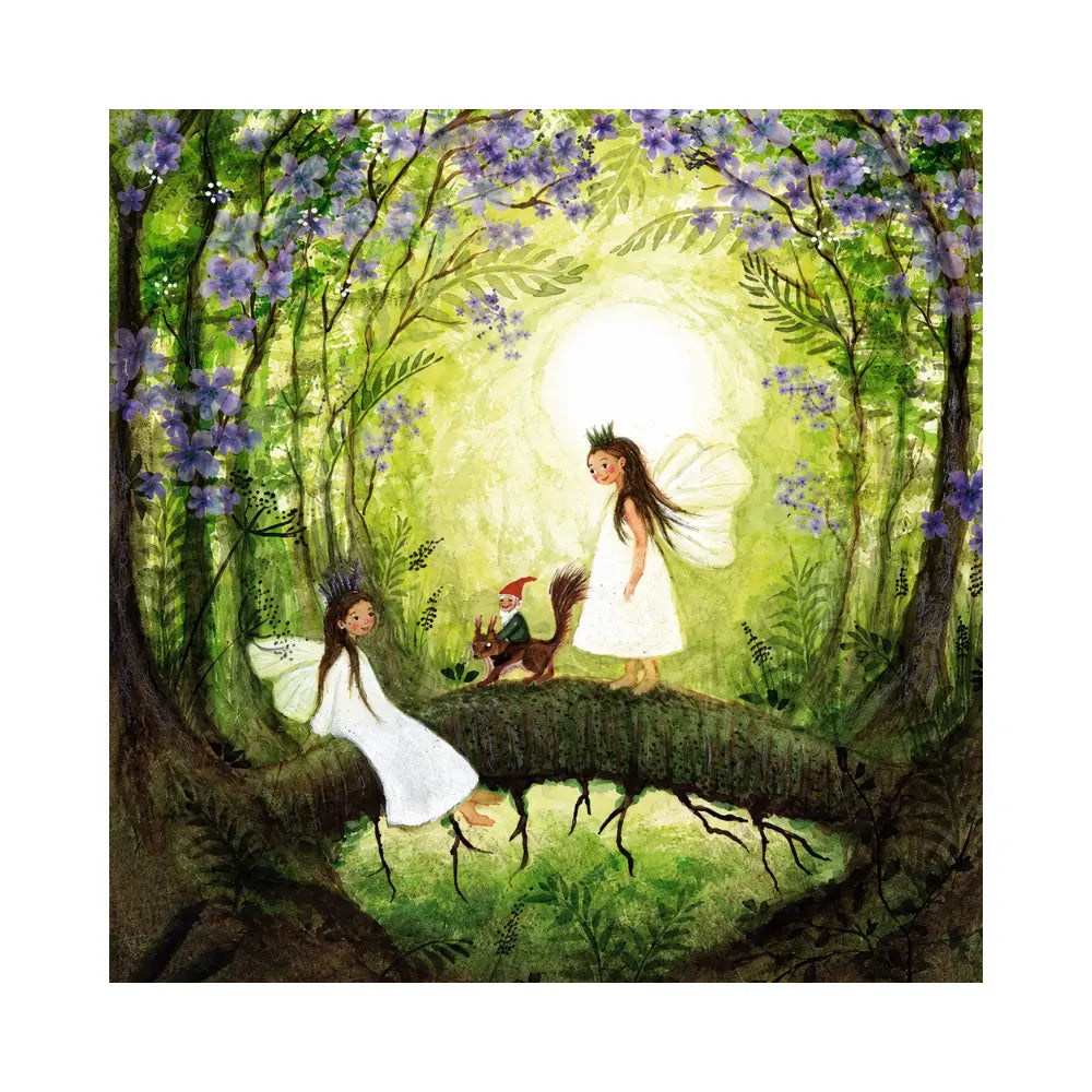 Toverlux lamp plate with woodland fairies, flowers, squirrel, gnome, and sunlit forest scene.