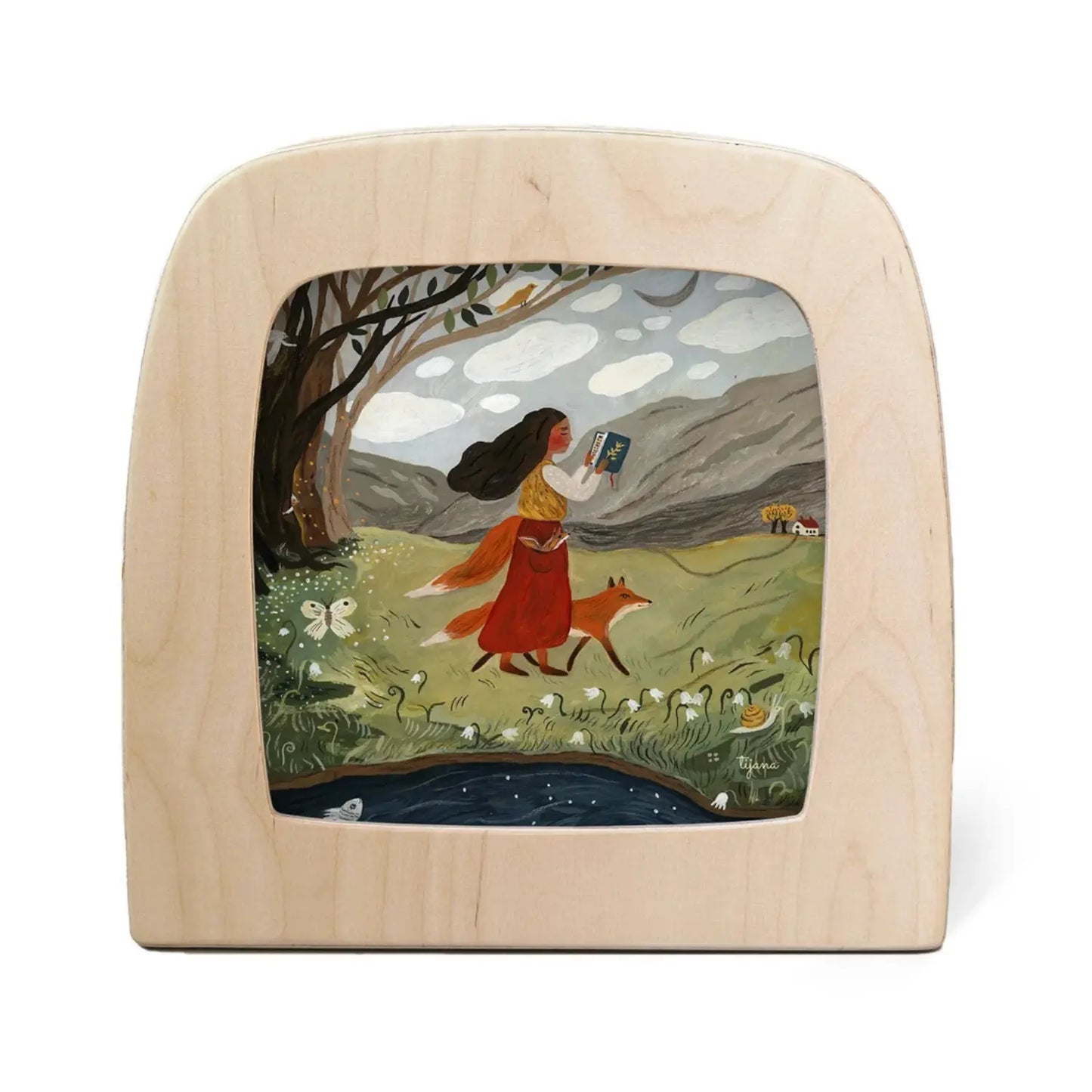 Tijana Draws Out of the Forest Silhouette with a reader foxes mountains wildflowers and stream in a Toverlux lamp