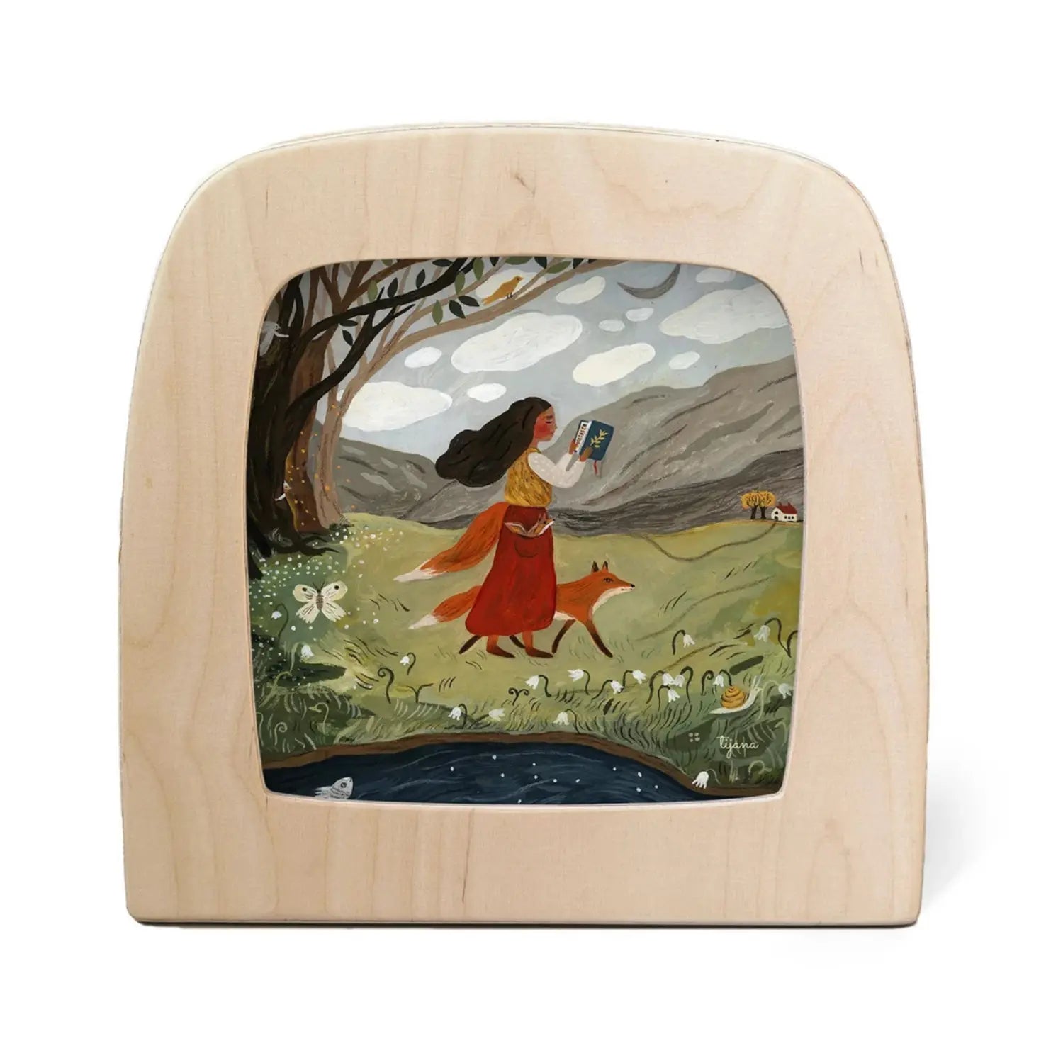 Tijana Draws Out of the Forest Silhouette with a reader foxes mountains wildflowers and stream in a Toverlux lamp