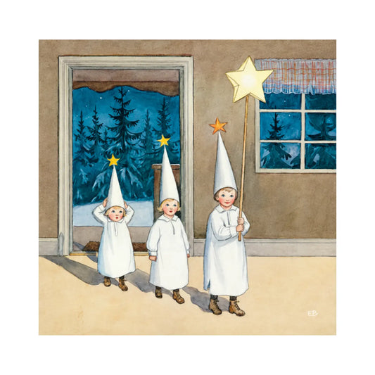 Toverlux silhouette plate of Star Boys celebrating epiphany in January from Elsa Beskow's book Around the Year
