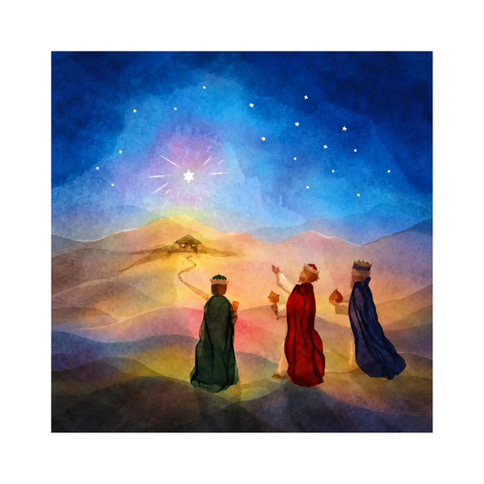 Toverlux Star Path Silhouette by Vogel Geluk showing the Three Wise Men following the Star of Bethlehem toward a stable