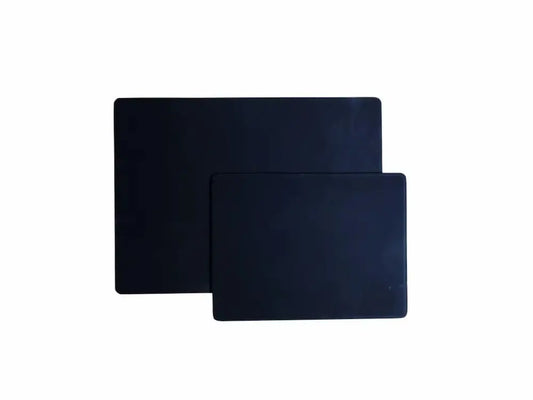 Two black rectangular mats on a white background