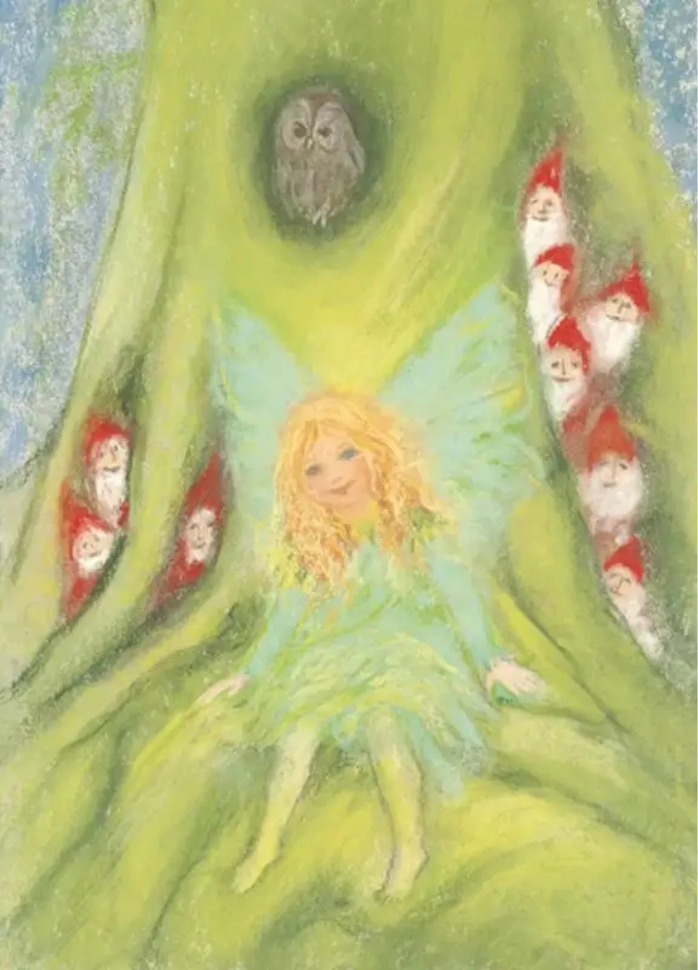 Tree fairy and gnome Waldorf postcard