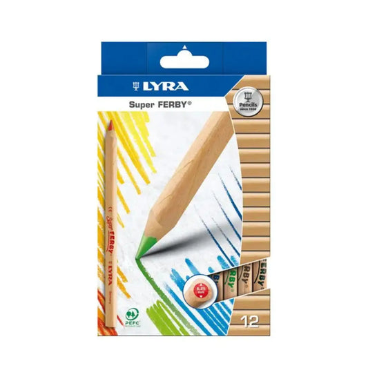 lyra super ferby colored pencils 12 count in retail packaging with triangular barrel design