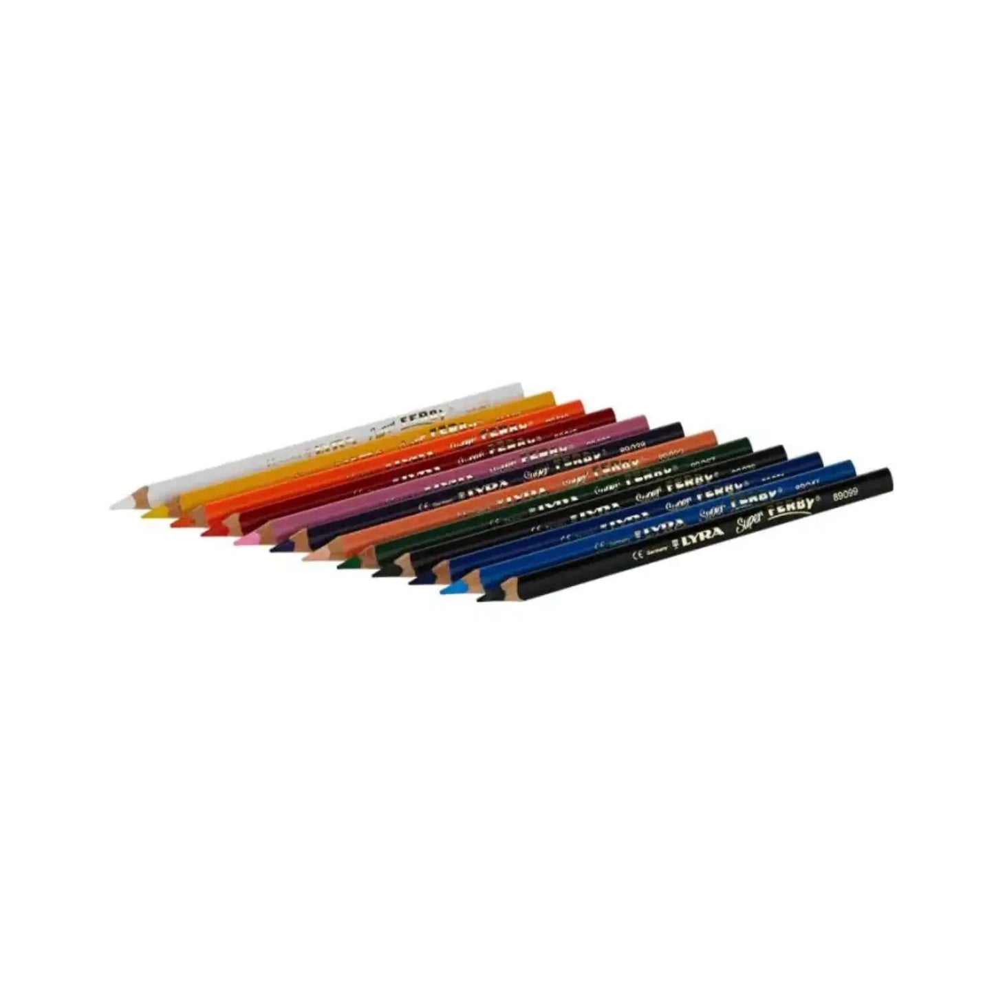triangular grip colored pencils arranged in a row showing color variety and thick cores